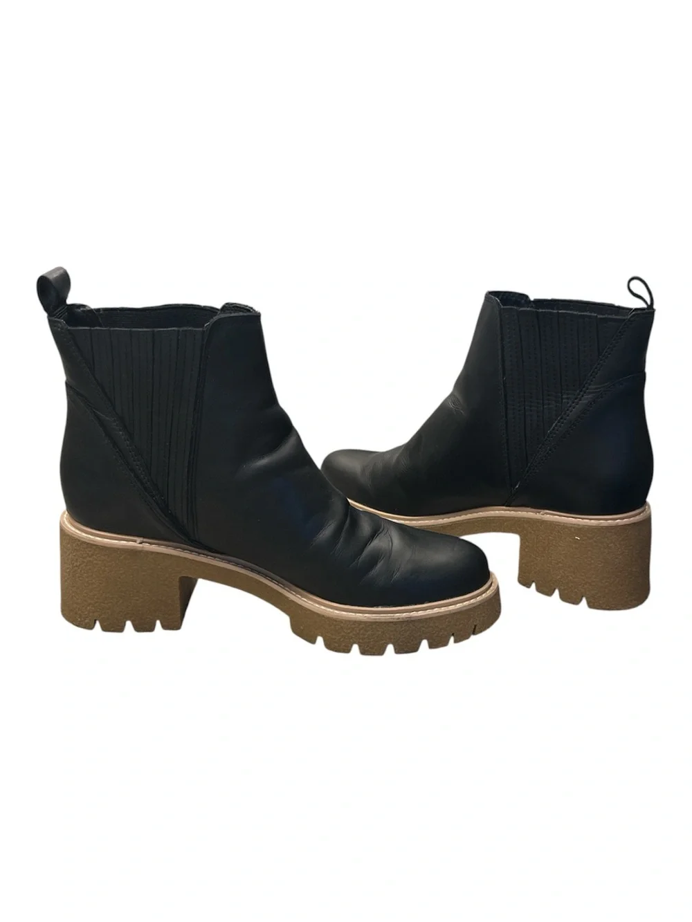Dolce Vita Black Leather Ankle Chelsea Boots Platform Lug Sole  Size 9.5